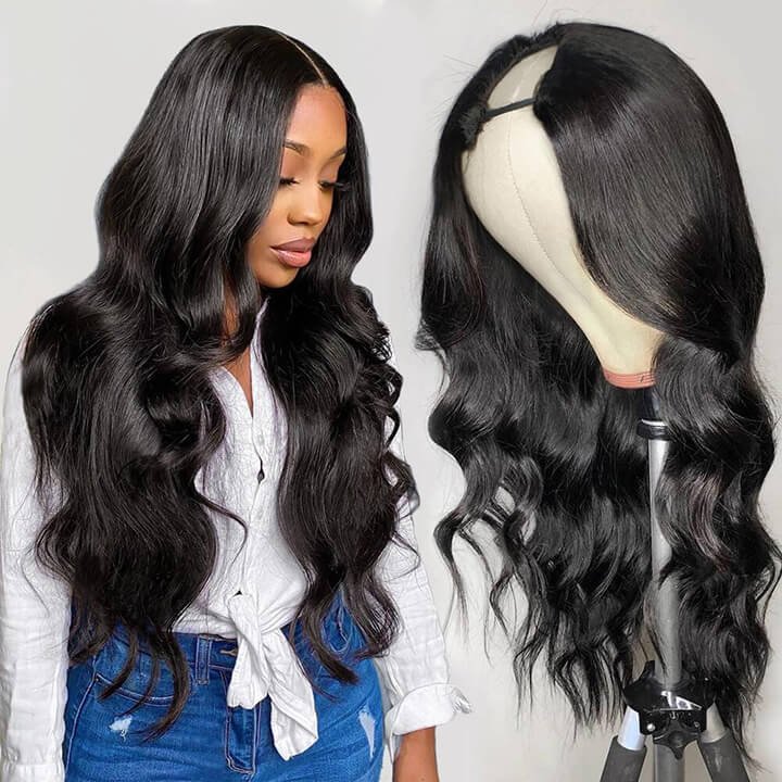Cheap Glueless No Lace Super Natural Look Brazilian Remy Hair Straigh Body Wave U Part Human Hair Wigs