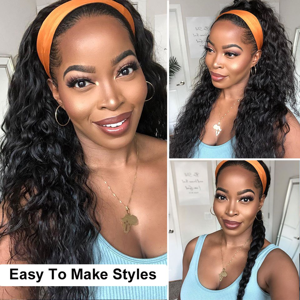 Water Wave Headband Wigs Peruvian Human Hair Wigs For Women Full Machine Made 8-40Inch Natural Black Wigs Wholesale