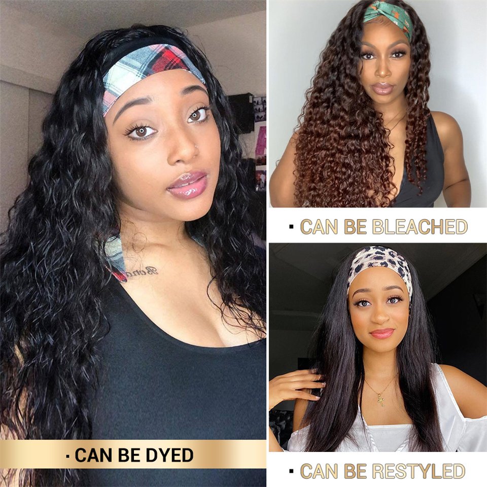 Water Wave Headband Wigs Peruvian Human Hair Wigs For Women Full Machine Made 8-40Inch Natural Black Wigs Wholesale
