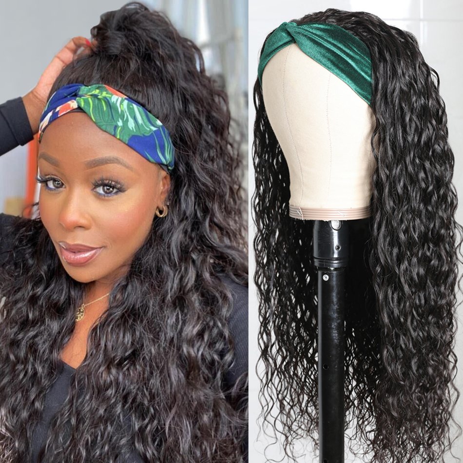Water Wave Headband Wigs Peruvian Human Hair Wigs For Women Full Machine Made 8-40Inch Natural Black Wigs Wholesale