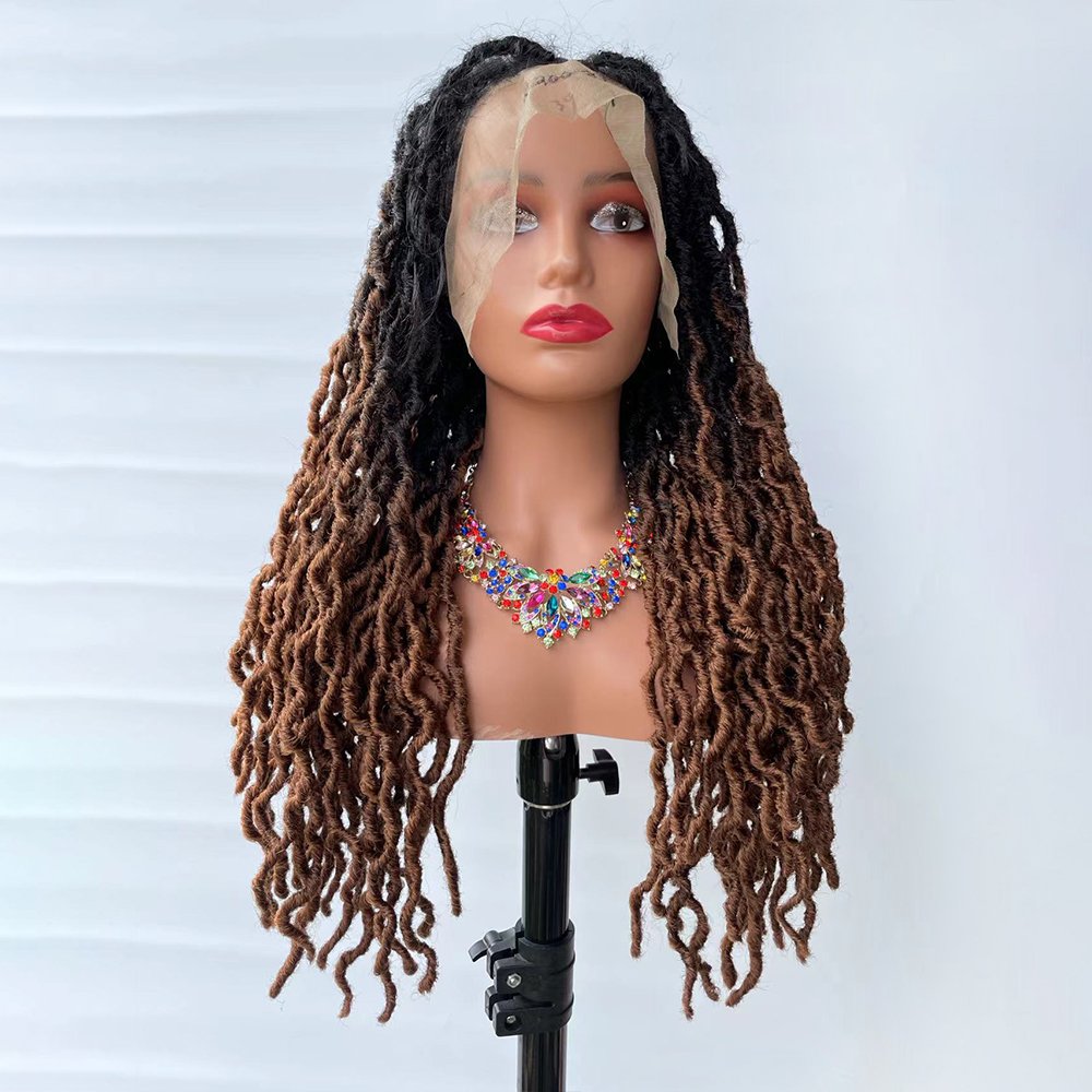 AliLeader Synthetic Lace Frontal Gypsy Locs 20 inch Heat Resistant Gypsy Faux Locs Ombre Blonde Brown Wig for Black Women