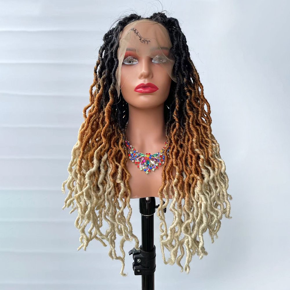 AliLeader Synthetic Lace Frontal Gypsy Locs 20 inch Heat Resistant Gypsy Faux Locs Ombre Blonde Brown Wig for Black Women