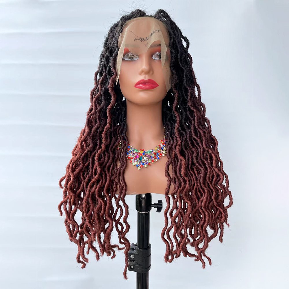 AliLeader Synthetic Lace Frontal Gypsy Locs 20 inch Heat Resistant Gypsy Faux Locs Ombre Blonde Brown Wig for Black Women