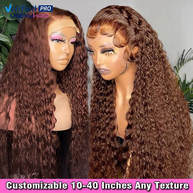 Good quality luxury human hair wigs hd 13x6 full lace frontal wig 200 density deep wave reddish brown raw hair wigs