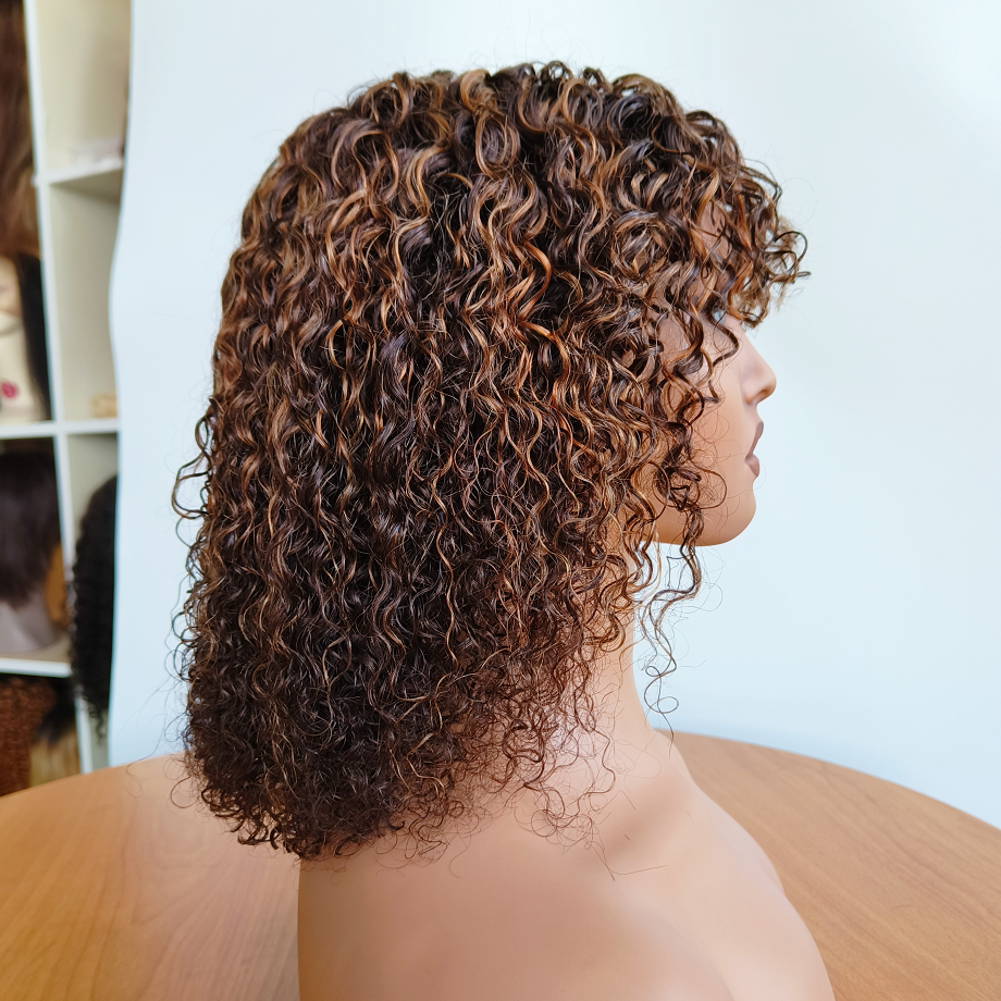Highlight piano Colored Bob Curly Non lace Human Hair Wigs with Bangs Brazilian Wavy Curly Machine Made Wigs Human Hair Vendors