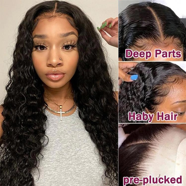 FH Factory Price Human Hair Wigs Water Wave 13*4 HD Lace Front Wig Virgin Cuticle Aligned Human Hair Wig