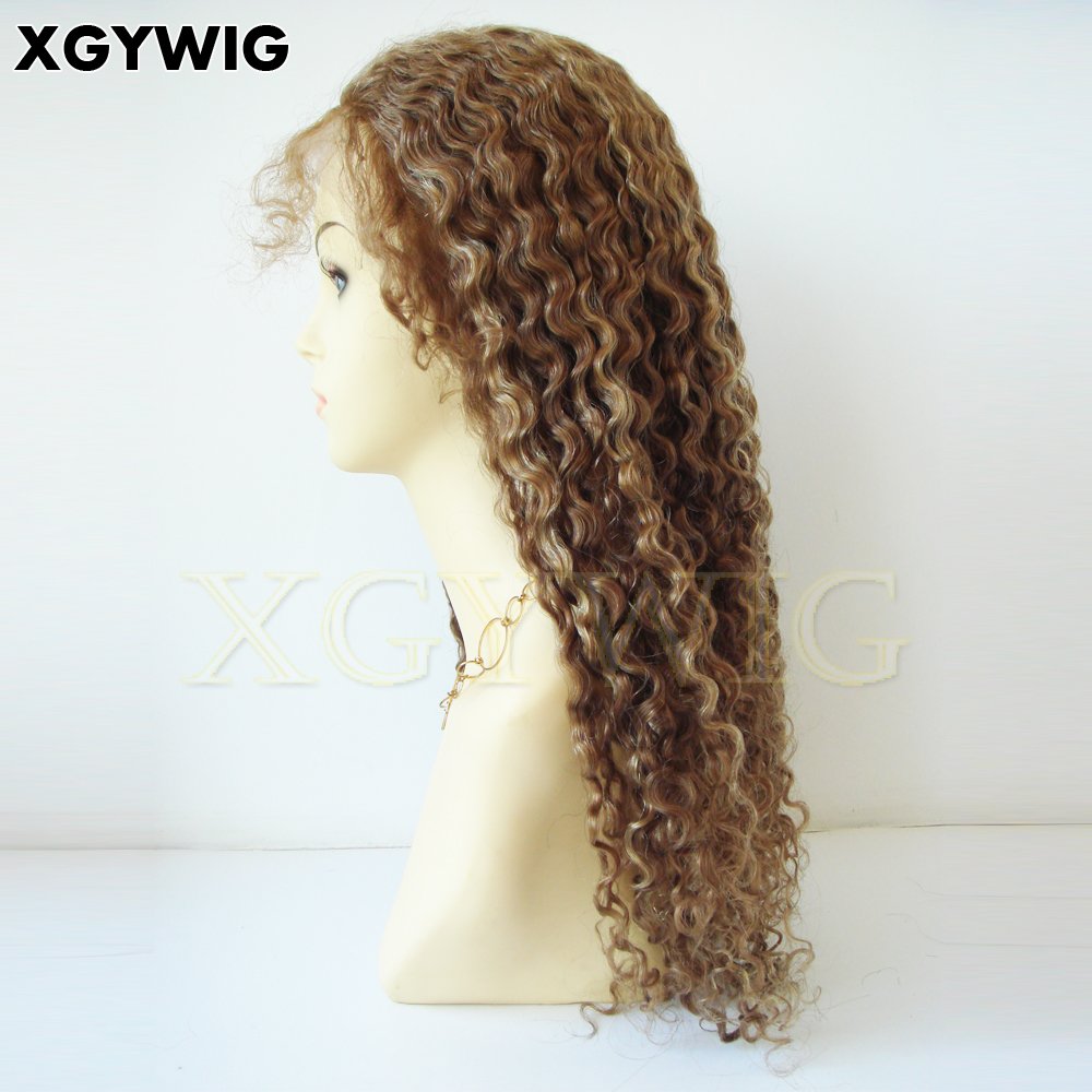 10"-26" Stock 100% virgin Brazilian Human Hair 8/613 highlight color transparent Deep Curly Celebrity long blonde full lace wigs