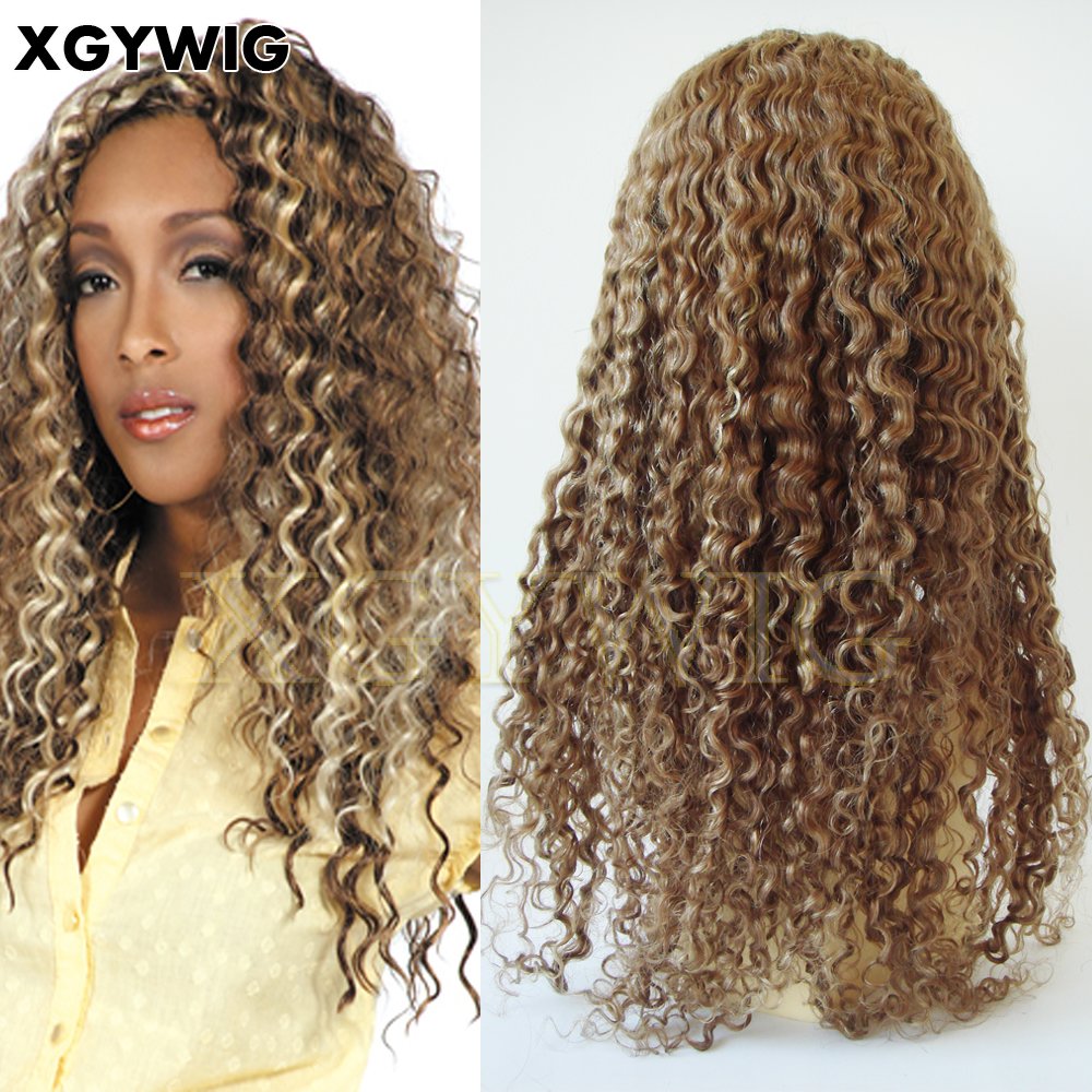 10"-26" Stock 100% virgin Brazilian Human Hair 8/613 highlight color transparent Deep Curly Celebrity long blonde full lace wigs