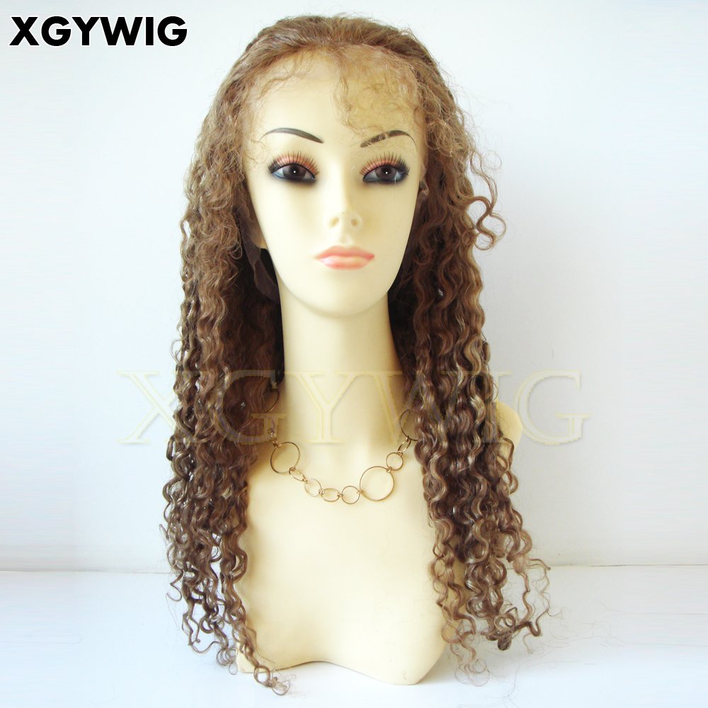 10"-26" Stock 100% virgin Brazilian Human Hair 8/613 highlight color transparent Deep Curly Celebrity long blonde full lace wigs