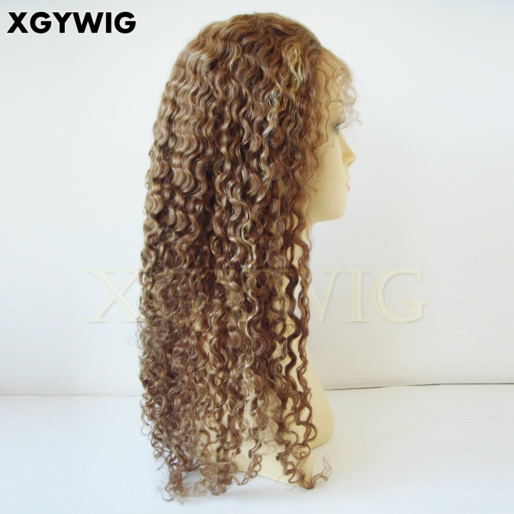 10"-26" Stock 100% virgin Brazilian Human Hair 8/613 highlight color transparent Deep Curly Celebrity long blonde full lace wigs