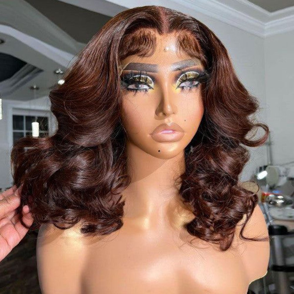 Chocolate Brown Body Wave Lace Front Short Bob Wig #4 Color HD Frontal Human Hair Wigs For Women