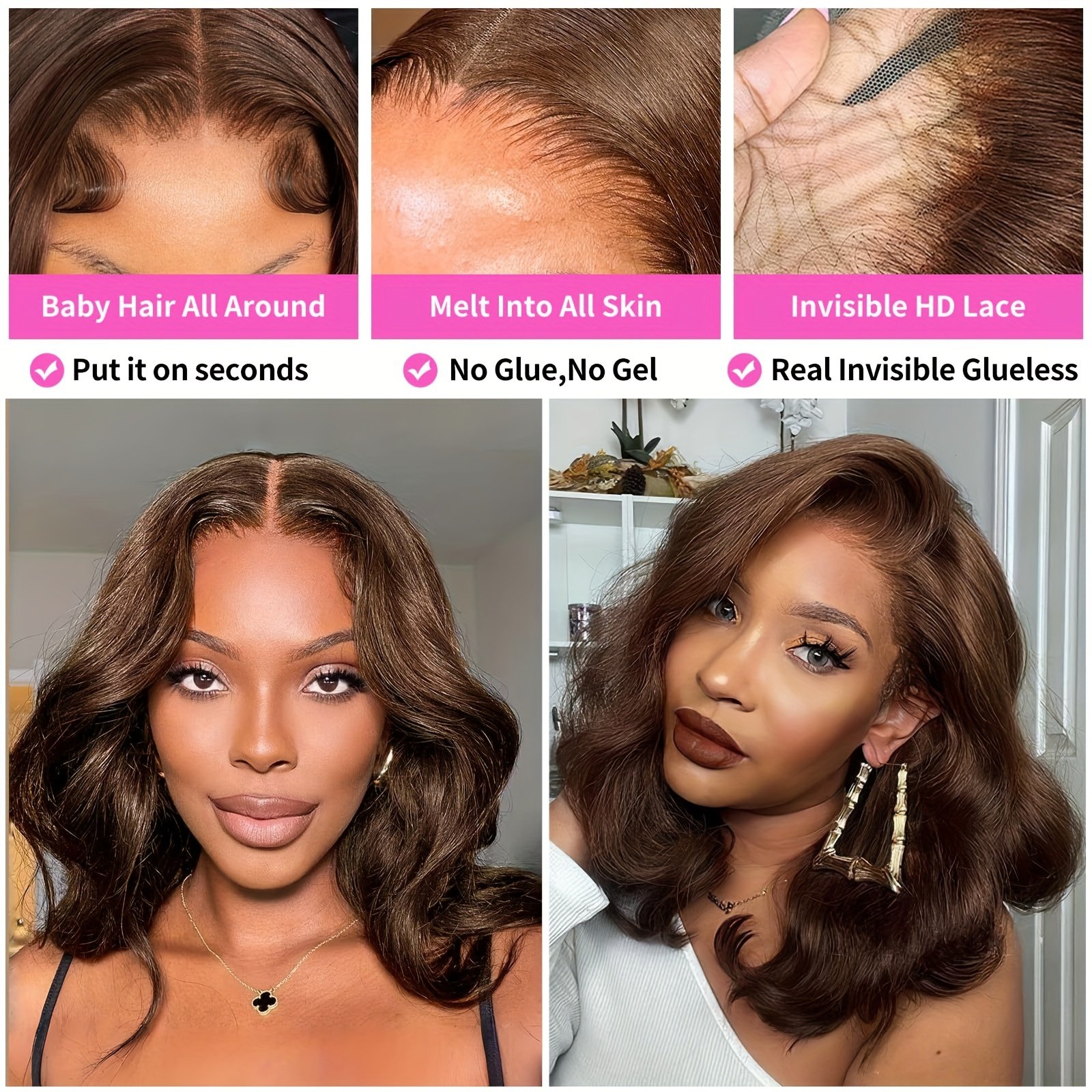 Chocolate Brown Body Wave Lace Front Short Bob Wig #4 Color HD Frontal Human Hair Wigs For Women