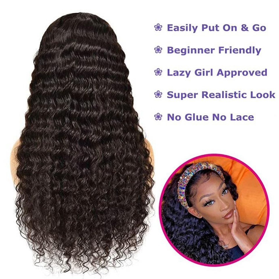 Cheap Raw Brazilian Human Hair Deep Wave Headband Wigs Human Hair For Black Women Full Machine Made Virgin Human Hair Wigs