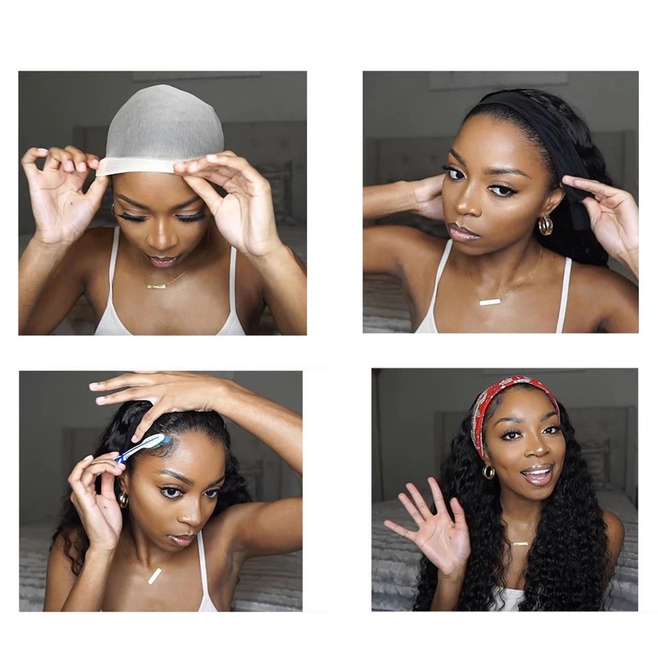 Cheap Raw Brazilian Human Hair Deep Wave Headband Wigs Human Hair For Black Women Full Machine Made Virgin Human Hair Wigs