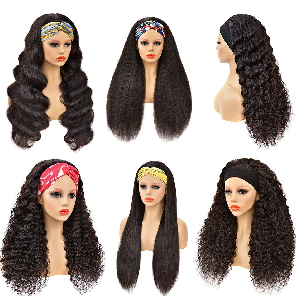 Cheap Raw Brazilian Human Hair Deep Wave Headband Wigs Human Hair For Black Women Full Machine Made Virgin Human Hair Wigs