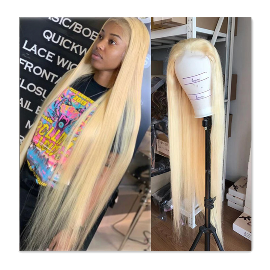 40inch long straight 613 platinum blonde human hair wigs lace front wig unit