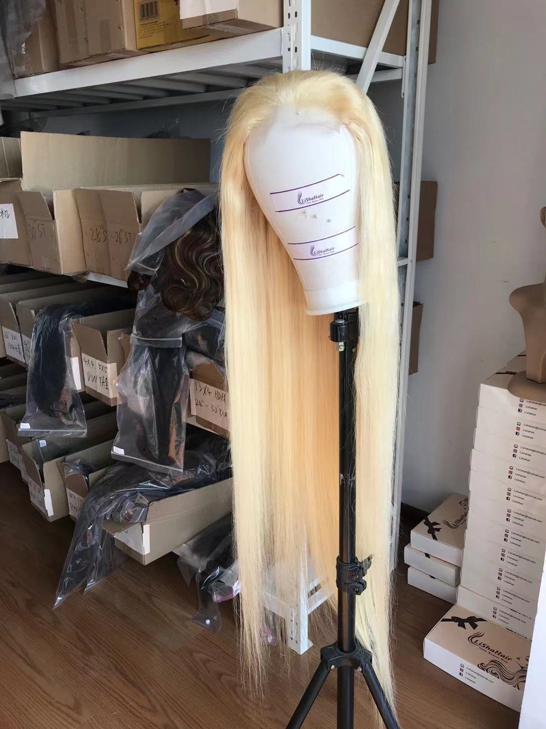 40inch long straight 613 platinum blonde human hair wigs lace front wig unit