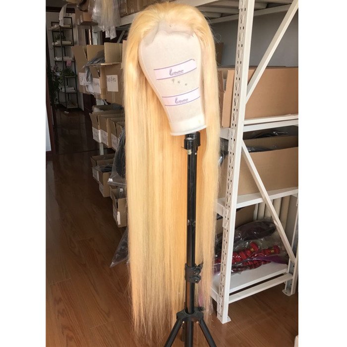 40inch long straight 613 platinum blonde human hair wigs lace front wig unit