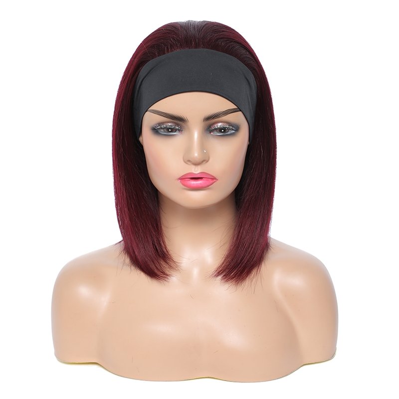 99j/burgundy Headband Wig Human Hair Wigs Bob Headbands Wigs Full Machine Made 100% Human Hair Brazilian Natural for Women Short