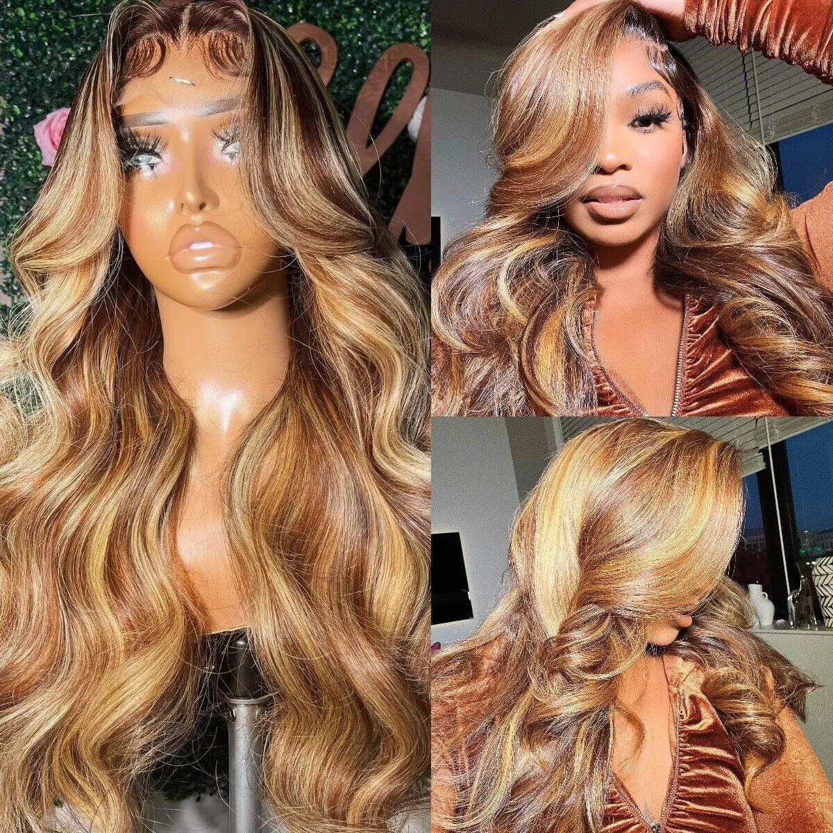 Highlight Honey Blond Body Wave Lace Front Wigs Pre Plucked Glueless HD Frontal Human Hair Wigs For Women