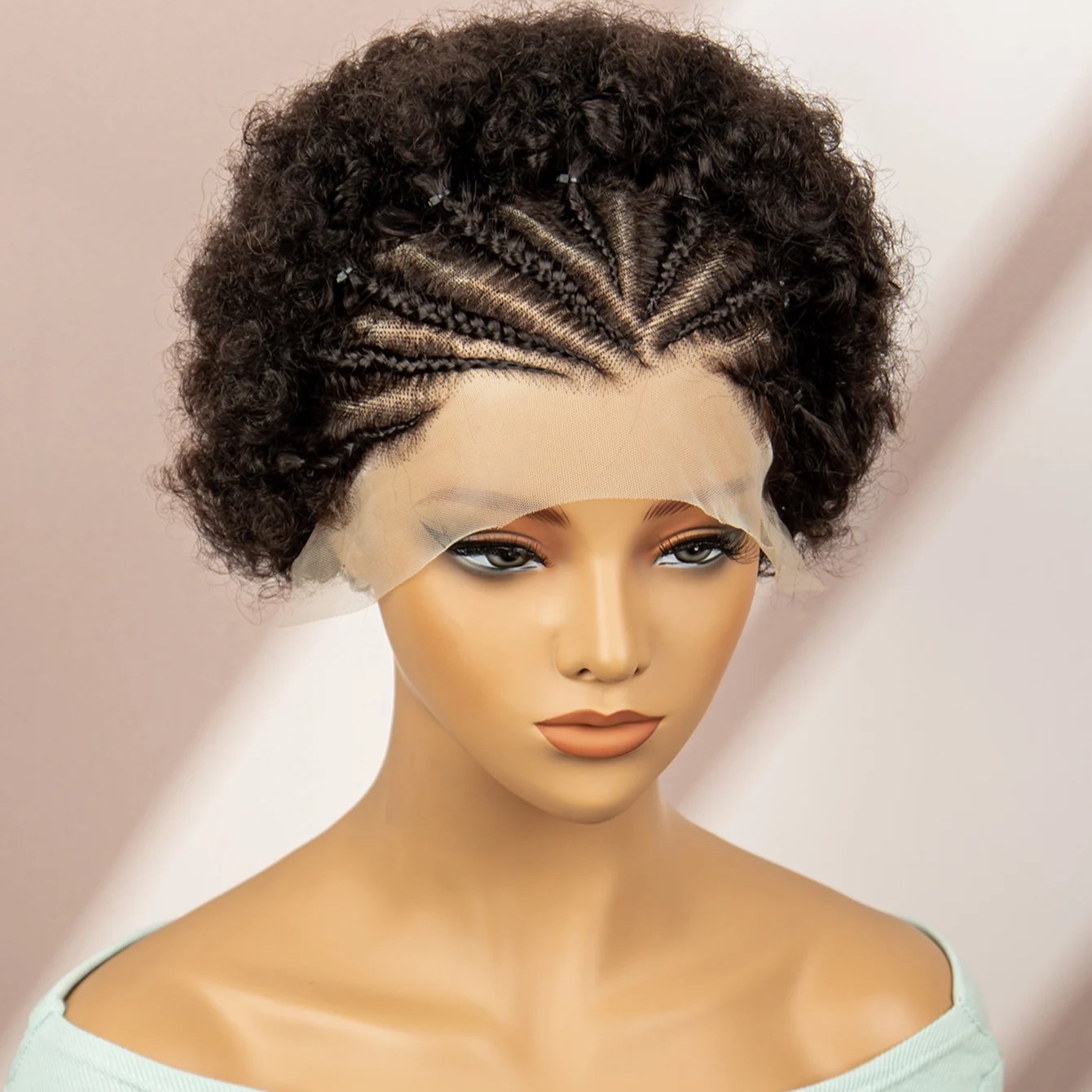 13x4 HD Transparent Lace Human Hair Wigs with Braids 10 inch 250% Density Short Bouncy Curly Afro Kinky Curly Bob Wig