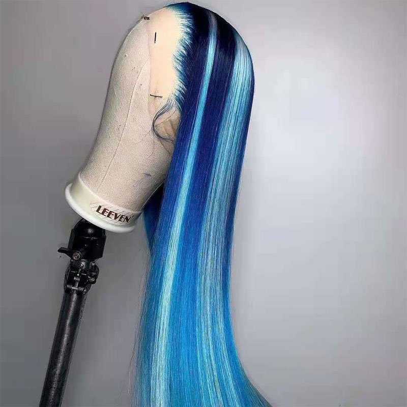 13x6 Lace Frontal Wigs Highlight Blue/Green Colored Human Hair Wigs Natural Hairline Brazilian Virgin Hair Wigs for Woman