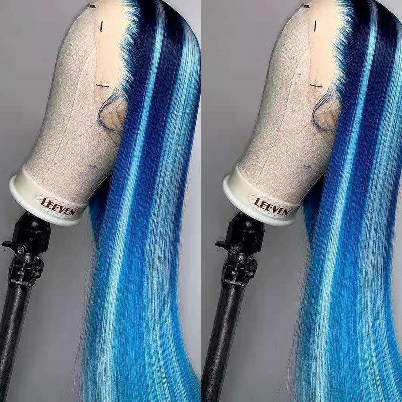 13x6 Lace Frontal Wigs Highlight Blue/Green Colored Human Hair Wigs Natural Hairline Brazilian Virgin Hair Wigs for Woman