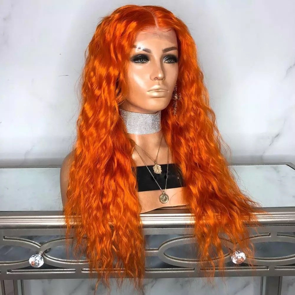 Brazilian Hair Cuticle Aligned Hair Curly Lace Wig, Human Hair Lace Front Wig Orange Wigs for Black Women