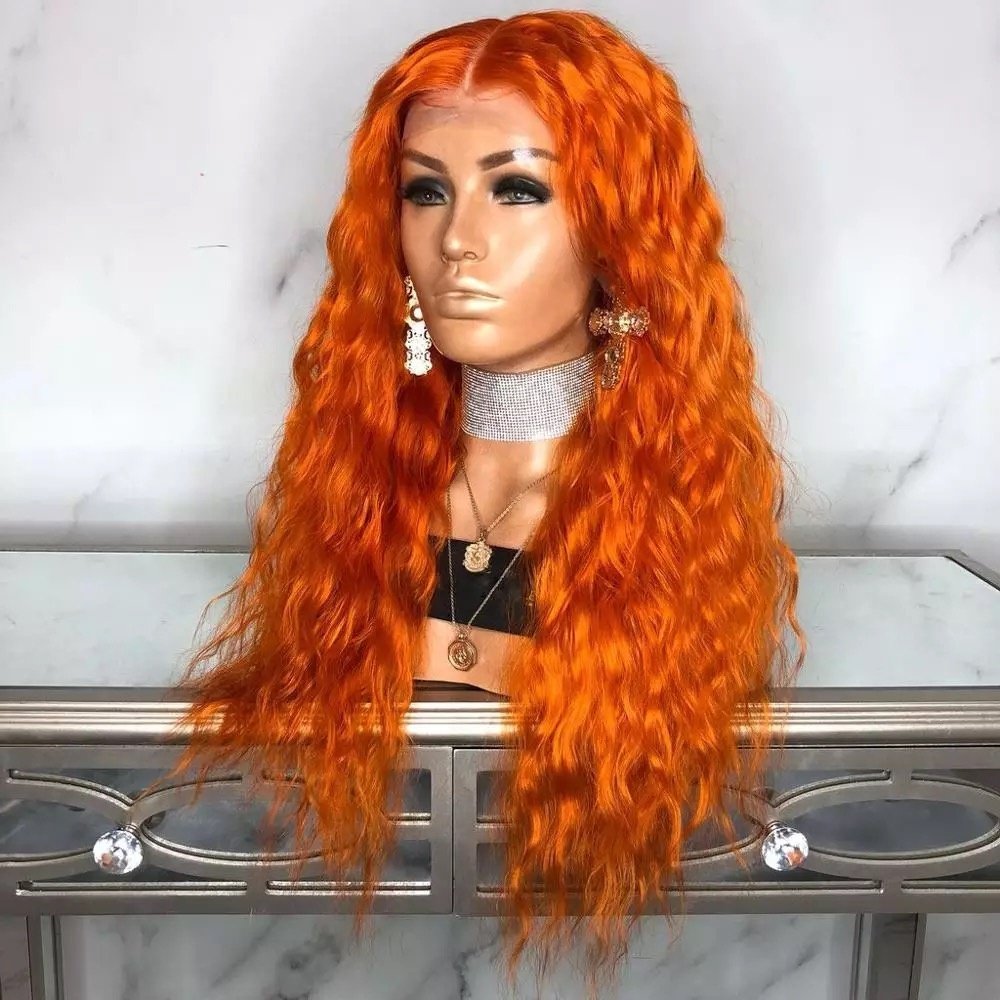 Brazilian Hair Cuticle Aligned Hair Curly Lace Wig, Human Hair Lace Front Wig Orange Wigs for Black Women