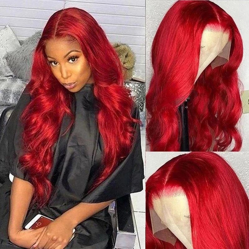 Wholesale Price Red Colored Brazilian Body Wave Human Hair Wigs Pre Plucked 13x6 Full Lace Frontal Wig For Black Women