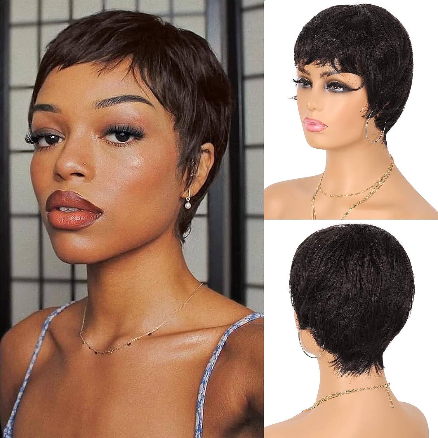 180% Density Perruque Short Pixie Cut Wig Natural Black 13x4 Human Hair Pixie Bob Wig With Bleached KnotWith Baby Hair For Women