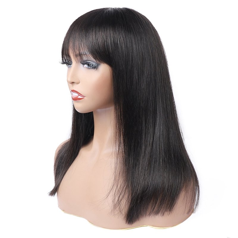 Rosspretty wholesale none lace quality 100% virgin brazilian machine made fringe bob bang human hair wigs