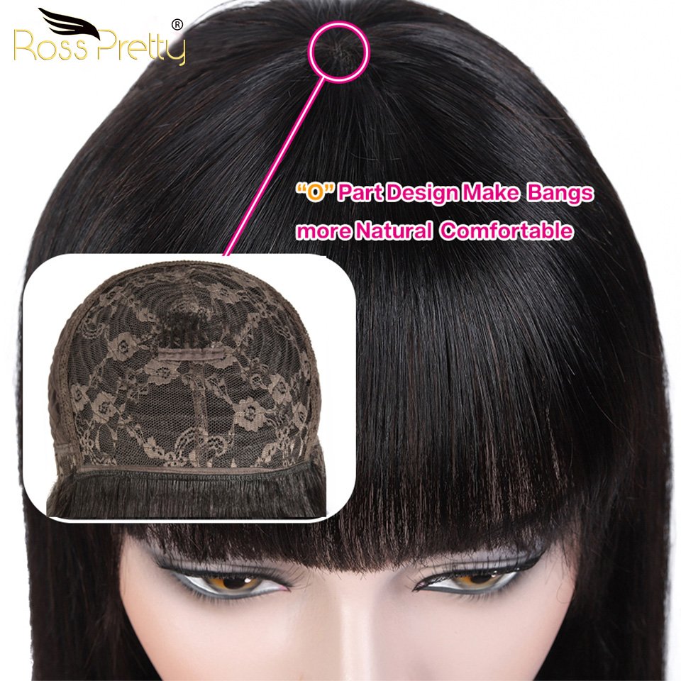 Rosspretty wholesale none lace quality 100% virgin brazilian machine made fringe bob bang human hair wigs