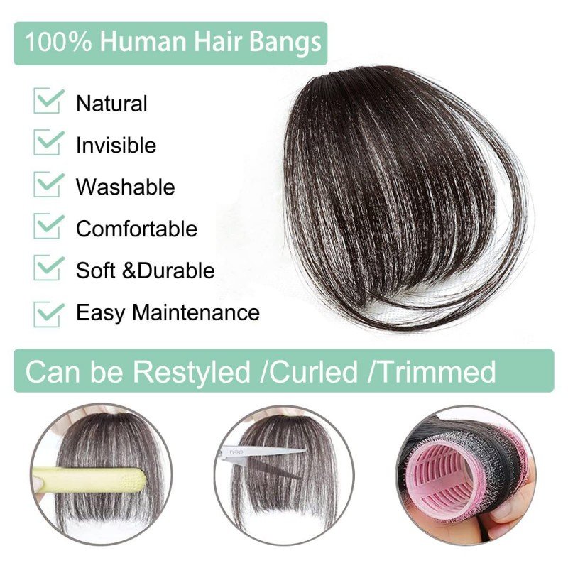 Bulk Stock Blunt Air Bangs With Clip Real Human Hair Clip-In Extension Fringe Natural Hairpiece Air Bangs Blond