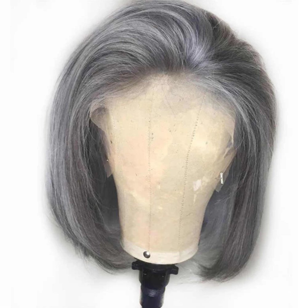 Short straight gray bob human hair wigs salt and pepper natural silver grey wig for black women real hair wigs