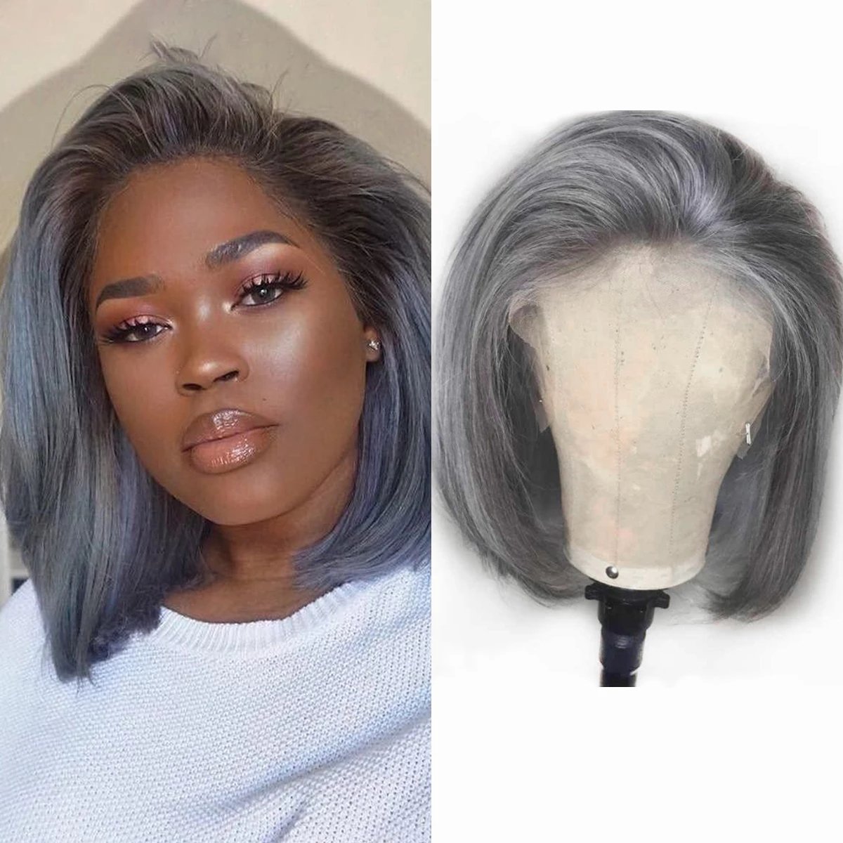 Short straight gray bob human hair wigs salt and pepper natural silver grey wig for black women real hair wigs