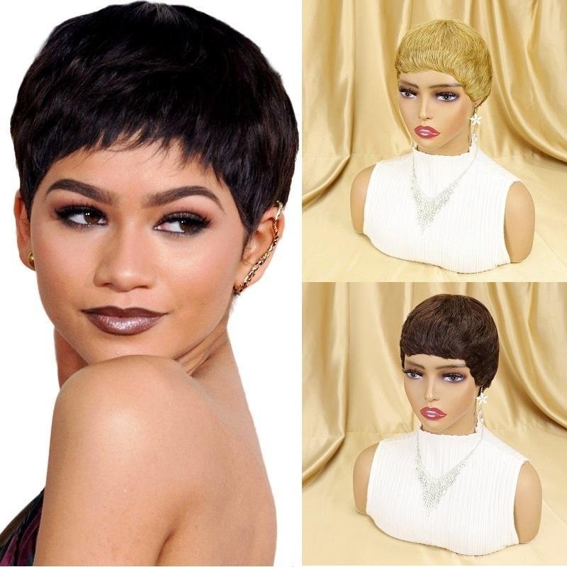 Hot Sale Short Pixie Cut And Women Natural Human Hair Wigs