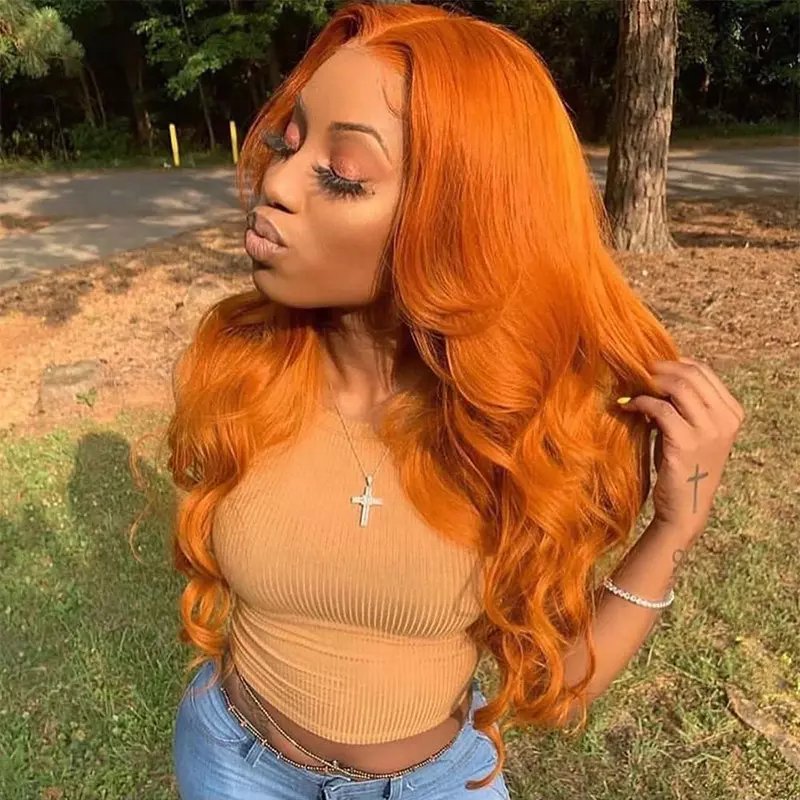 #350 Ginger Colored Wigs Human Hair Lace Front Wig For Black Women Deep Wave Human Hair Wig