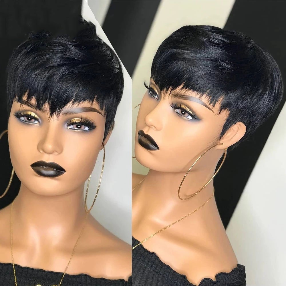Wholesale Short Human Hair Wigs, Pixie Cut Wigs for Black Womens, Machine Made Natural Color Cheap Glueless Wigs Human Hair