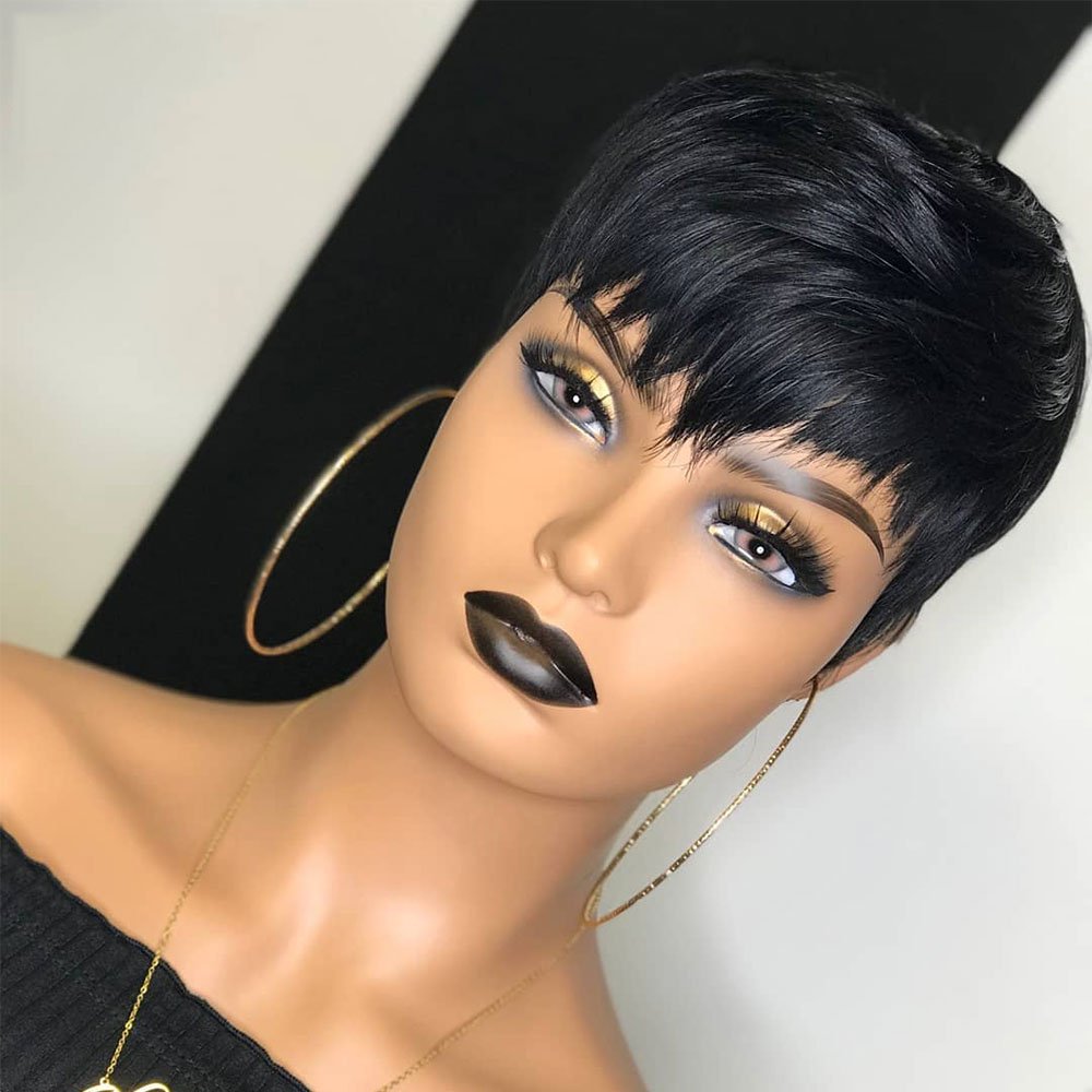 Wholesale Short Human Hair Wigs, Pixie Cut Wigs for Black Womens, Machine Made Natural Color Cheap Glueless Wigs Human Hair