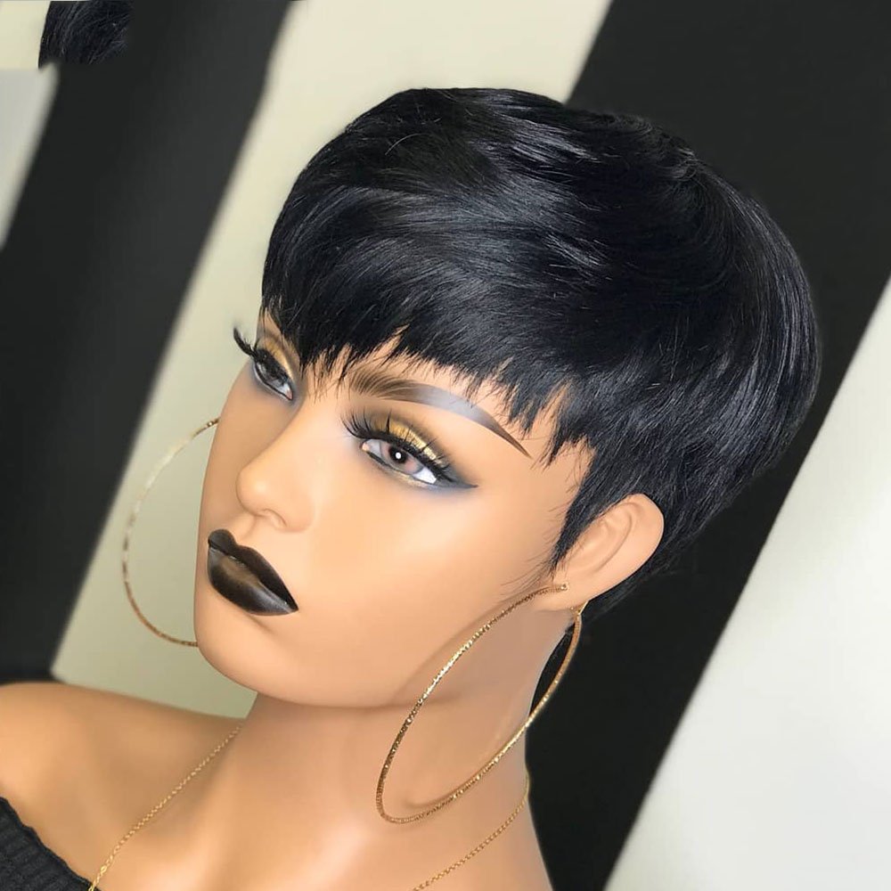 Wholesale Short Human Hair Wigs, Pixie Cut Wigs for Black Womens, Machine Made Natural Color Cheap Glueless Wigs Human Hair