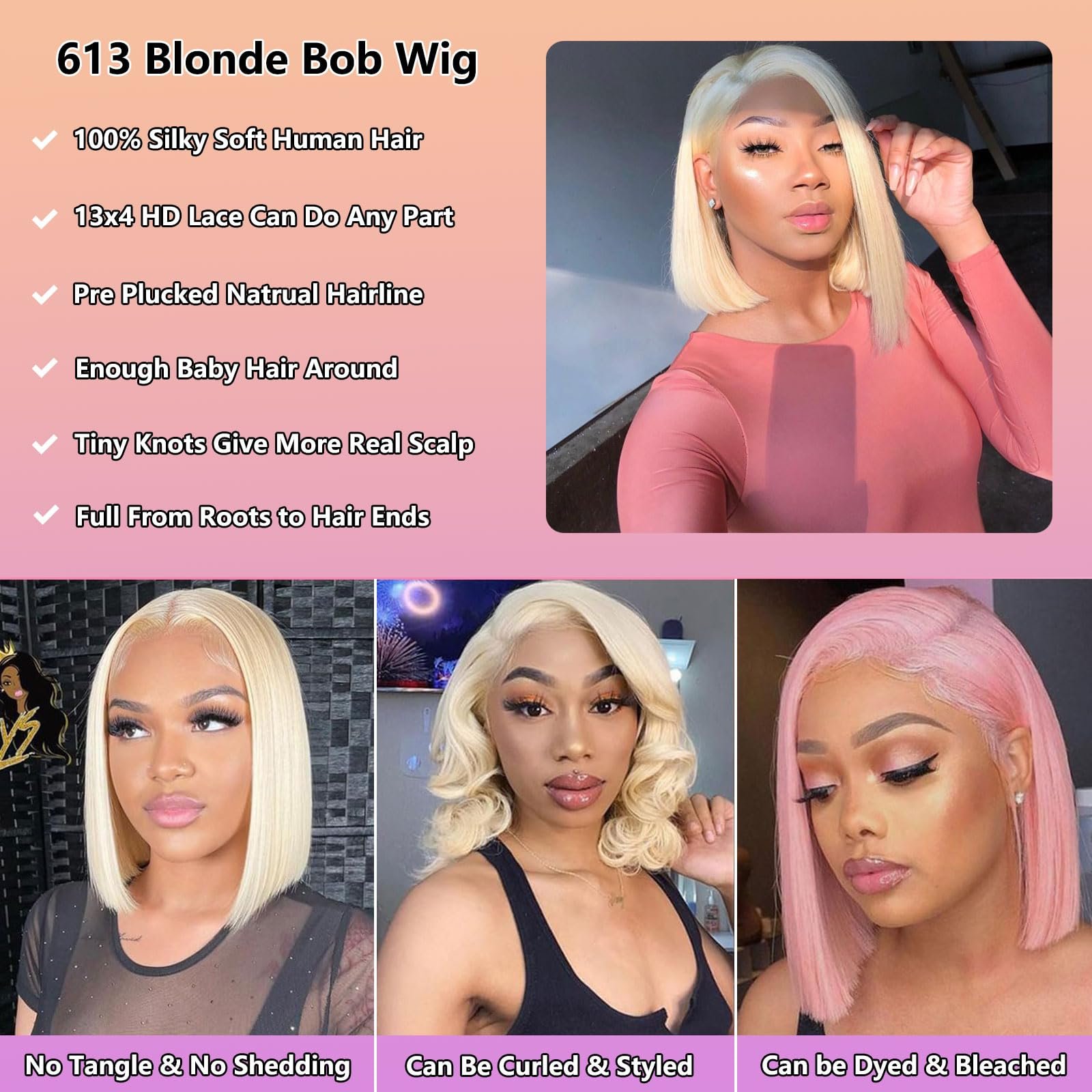 Natural human hair wigs Human Hairshort bob Pre Plucked 613 Colored 180% Straight HD Lace Frontal swiss lace front wigs