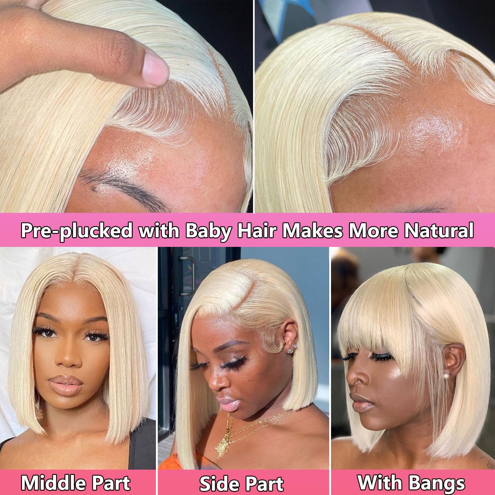 Natural human hair wigs Human Hairshort bob Pre Plucked 613 Colored 180% Straight HD Lace Frontal swiss lace front wigs