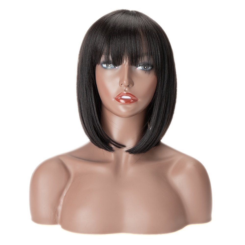 Joedir Top Quality 10 12 14 inches Natural Human Hair Wigs 100% Brazilian Virgin Remy Hair Wig With Bang Short Straight Bob Wigs