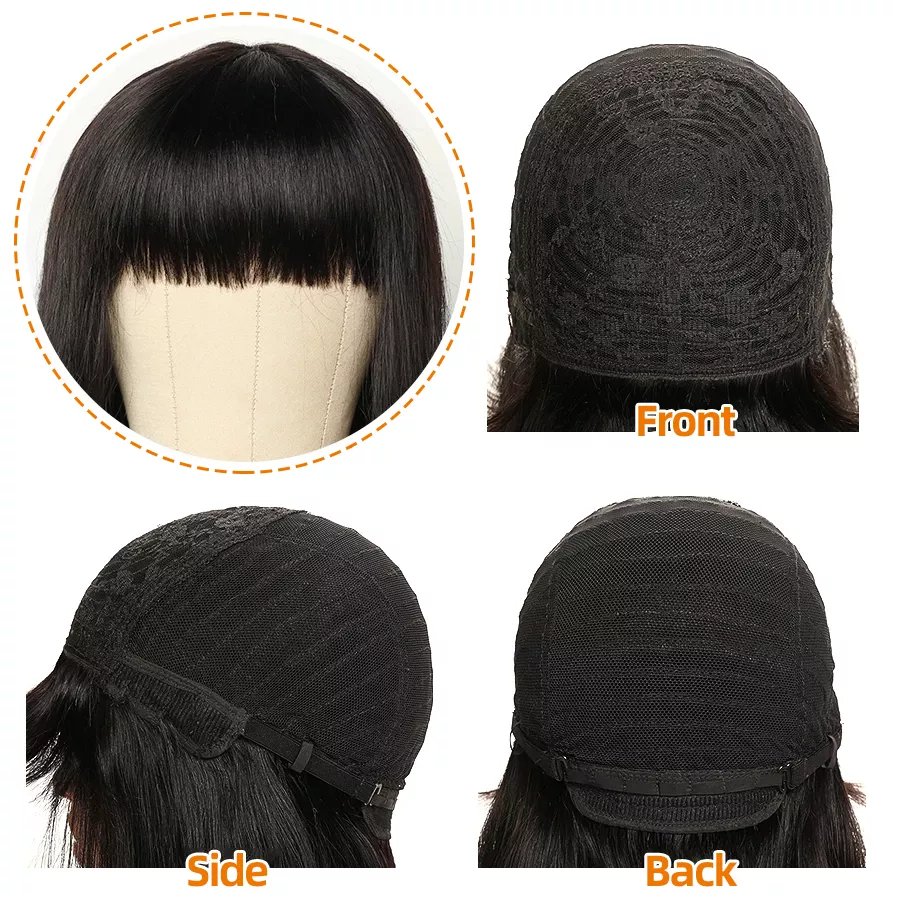 Joedir Top Quality 10 12 14 inches Natural Human Hair Wigs 100% Brazilian Virgin Remy Hair Wig With Bang Short Straight Bob Wigs