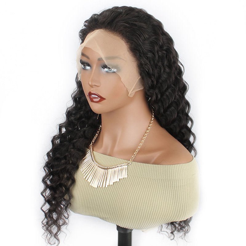 For black women 30 inch transparent hd 13*4 pre plucked blend long wet and wavy loose deep wave 13x4 lace front human hair wigs