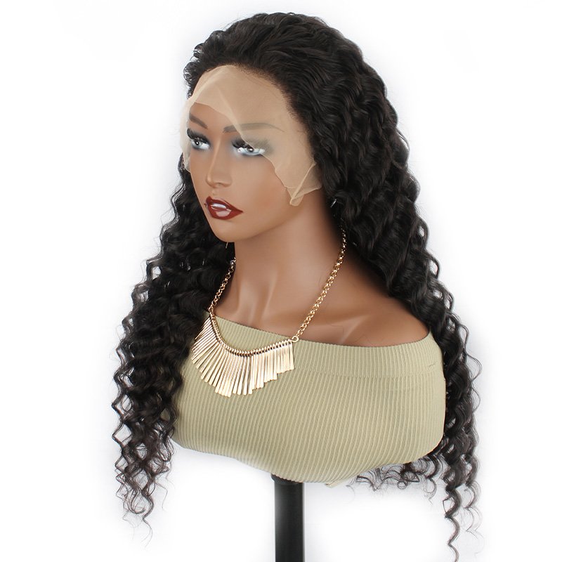For black women 30 inch transparent hd 13*4 pre plucked blend long wet and wavy loose deep wave 13x4 lace front human hair wigs