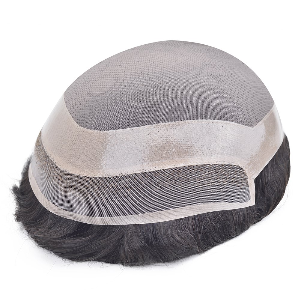 P1-3-5 Fine Mono With PU Lace Front Mens Human Hair Toupee Hair Replacement