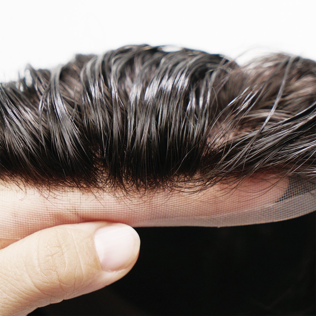 P1-3-5 Fine Mono With PU Lace Front Mens Human Hair Toupee Hair Replacement