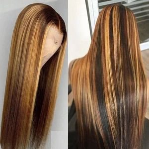 Blonde 40 30 Inch Straight Brown 13X4 Transparent Swiss Lace Highlighted Human Hair Wigs,Highlight Body Wave Hair Full Lace Wig